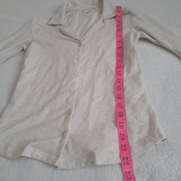 Frank & Oak Women's Size XS Oatmeal Long Sleeve Jersey Button Up Cotton Shirt - Picture 11 of 12